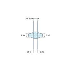 Soporte PCB a presión por ambos lados, PA6.6 natural, UL94-V2, orificio PCB Ø4,8 mm, espesor PCB 0,8–2 mm