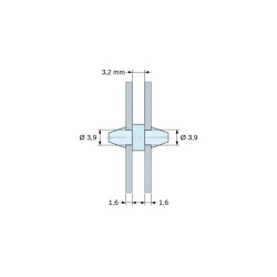 Soporte PCB a presión por ambos lados, PA6.6 natural, UL94-V2, orificio PCB Ø3,9 mm, espesor PCB 1,6 mm