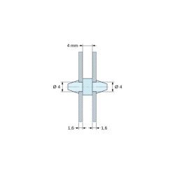Soporte PCB a presión por ambos lados, PA6.6 natural, UL94-V2, orificio PCB Ø4 mm, espesor PCB 1,6 mm