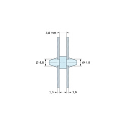 Soporte PCB a presión por ambos lados, PA6.6 natural, UL94-V2, orificio PCB Ø4,8 mm, espesor PCB 1,6 mm