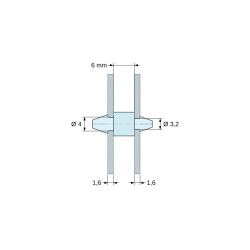 Soporte PCB a presión por ambos lados, Poliamida PA6.6, negra, UL94-HB, PCB Ø4/1,6 mm / CH Ø3,2/1,6 mm