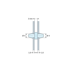 Soporte PCB a presión por ambos lados, PA6.6 negro, UL94-HB, orificio PCB Ø4 mm, espesor PCB 1,6 mm