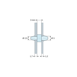 Soporte PCB a presión por ambos lados, Poliamida PA6.6, natural, UL94-V2, PCB Ø2,5/1,7 mm / CH Ø3/1,2 mm