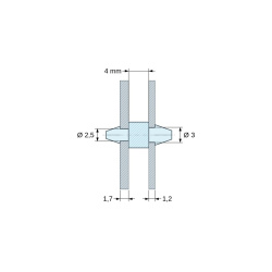 Soporte PCB a presión por ambos lados, Poliamida PA6.6, negra, UL94-HB, PCB Ø2,5/1,7 mm / CH Ø3/1,2 mm