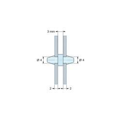 Soporte PCB a presión por ambos lados, PA6.6 negro, UL94-HB, orificio PCB Ø4 mm, espesor PCB 2 mm