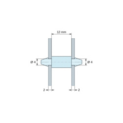 Soporte PCB a presión por ambos lados, PA6.6 natural, UL94-HB, orificio PCB Ø4 mm, espesor PCB 2 mm