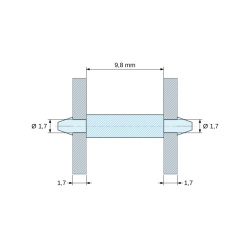 Soporte PCB a presión por ambos lados, PA6.6 natural, UL94-V2, orificio PCB Ø1,7 mm, espesor PCB 1,7 mm