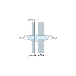 Soporte PCB a presión por ambos lados, Poliamida PA6.6, natural, UL94-V2, PCB Ø2,5/1,6 mm / CH Ø2,5/3,6 mm