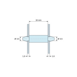 Soporte PCB a presión por ambos lados, PA6.6 natural, UL94-V0, orificio PCB Ø3,5 mm, espesor PCB 1,6 mm