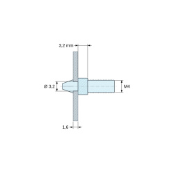 Soporte para circuito impreso a presión, roscado M4, poliamida PA6.6 natural UL94-V2, orificio Ø3,2 mm, circuito 1,6 mm