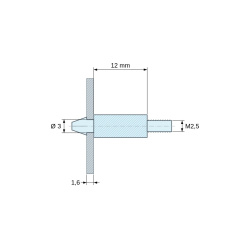 Soporte para circuito impreso a presión, roscado M2,5, poliamida PA6.6 negra UL94-HB, orificio Ø3 mm, circuito 1,6 mm