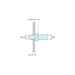 Soporte para circuito impreso a presión, roscado M4, poliamida PA6.6 negra UL94-HB, orificio Ø3,8 mm, circuito 1,8 mm