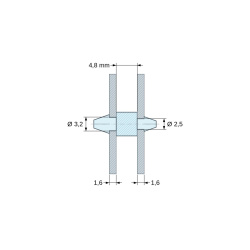 Soporte PCB a presión por ambos lados, Poliamida PA6.6, natural, UL94-V2, PCB Ø3,2/1,6 mm / CH Ø2,5/1,6 mm