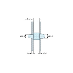 Soporte PCB a presión por ambos lados, Poliamida PA6.6, natural, UL94-V2, PCB Ø2,5/1,6 mm / CH Ø3,2/0,8–2 mm