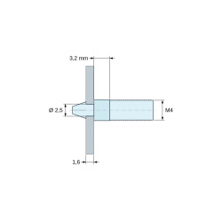 Soporte para circuito impreso a presión, roscado M4, poliamida PA6.6 natural UL94-V2, orificio Ø2,5 mm, circuito 1,6 mm
