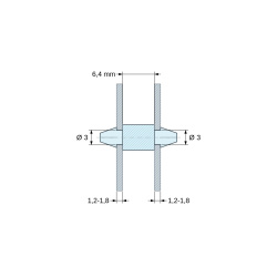 Soporte PCB a presión por ambos lados, PA6.6 negro, UL94-V2, orificio PCB Ø3 mm, espesor PCB 1,2–1,8 mm