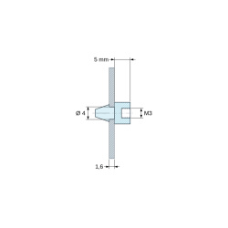 Plano acotado 5 mm, Soporte PCB a presión, rosca interior M3, poliamida PA6.6 negra UL94-HB, taladro PCB Ø4 mm, PCB 1,6 mm