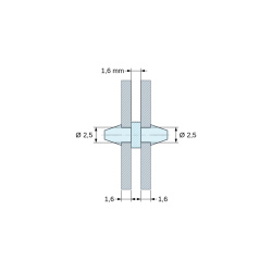 Plano acotado 1,6 mm, Soporte PCB a presión por ambos lados, poliamida PA6.6 natural UL94-V2, taladro PCB Ø2,5 mm, PCB 1,6 mm