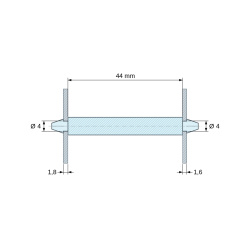 Plano acotado 44 mm, Soporte PCB a presión por ambos lados, poliamida PA6.6 negra UL94-HB, PCB Ø4 mm 1,8 mm / chasis Ø4 mm 1,6 mm