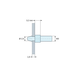 Plano acotado 3,2 mm, Soporte para circuito impreso a presión, roscado M3, poliamida PA6.6 natural UL94-V2, orificio Ø2,5 mm, circuito 1,6 mm