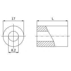 Entretoise lisse plastique polyamide PA6 Ø8,2x17mm pour vis M8