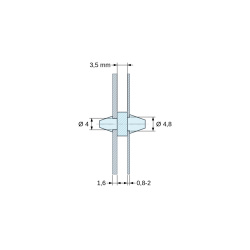 Plano acotado 3,5 mm, Soporte PCB a presión por ambos lados, Poliamida PA6.6, natural, UL94-V2, PCB Ø4/1,6 mm / CH Ø4,8/0,8–2 mm