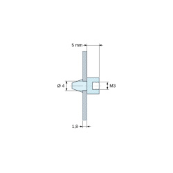 Plano acotado 5 mm, Soporte para circuito impreso a presión, con rosca interior M3, poliamida PA6.6 negra UL94-HB, orificio Ø4 mm, circuito 1,8 mm