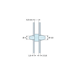 Plano acotado 4,8 mm, Soporte PCB a presión por ambos lados, Poliamida PA6.6, natural, UL94-V2, PCB Ø4/1,6 mm / CH Ø4,8/2–3,6 mm