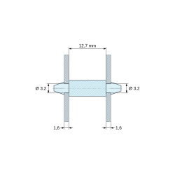 Plano acotado 12,7 mm, Soporte PCB a presión por ambos lados, PA6.6 natural, UL94-V0, orificio PCB Ø3,2 mm, espesor PCB 1,6 mm