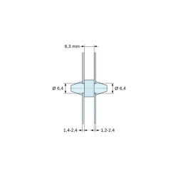 Plano acotado 6,3 mm, Soporte PCB a presión por ambos lados, Policarbonato PC, negro, UL94-V2, PCB Ø6,4/1,4-2,4 mm / CH Ø6,4/1,2-2,4 mm