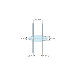 Plano acotado 10 mm, Soporte PCB a presión por ambos lados, Poliamida PA6.6, natural, UL94-V2, PCB Ø3,5/1,8 mm / CH Ø4,8/0,4–2 mm