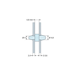 Plano acotado 4,8 mm, Soporte PCB a presión por ambos lados, Poliamida PA6.6, natural, UL94-V2, PCB Ø4/2,4 mm / CH Ø4,8/2–3,6 mm