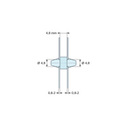 Plano acotado 4,8 mm, Soporte PCB a presión por ambos lados, PA6.6 natural, UL94-V2, orificio PCB Ø4,8 mm, espesor PCB 0,8–2 mm