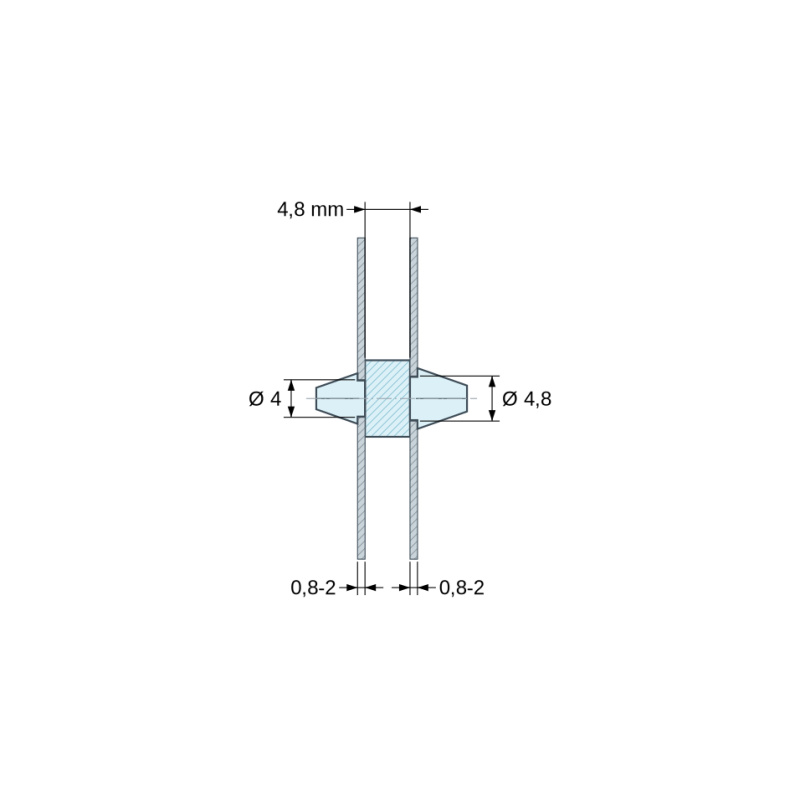 Plano acotado 4,8 mm, Soporte PCB a presión por ambos lados, Poliamida PA6.6, natural, UL94-V2, PCB Ø4/0,8–2 mm / CH Ø4,8/0,8–2 mm
