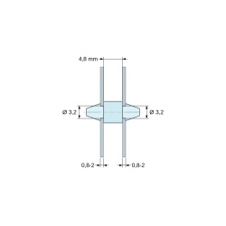 Plano acotado 4,8 mm, Soporte PCB a presión por ambos lados, PA6.6 natural, UL94-V2, orificio PCB Ø3,2 mm, espesor PCB 0,8–2 mm