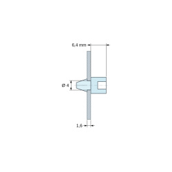 Plano acotado 6,4 mm, Soporte a presión para circuito impreso, tornillo autorroscante Ø3,5, PA6.6 natural UL94-V0, orificio Ø4 mm, circuito 1,6 mm