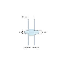 Plano acotado 6,4 mm, Soporte PCB a presión por ambos lados, Poliamida PA6.6, natural, UL94-V2, PCB Ø4/1,6 mm / CH Ø4,8/1,6 mm