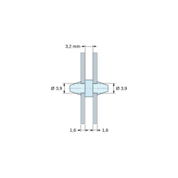 Plano acotado 3,2 mm, Soporte PCB a presión por ambos lados, PA6.6 natural, UL94-V2, orificio PCB Ø3,9 mm, espesor PCB 1,6 mm