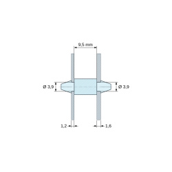 Plano acotado 9,5 mm, Soporte PCB a presión por ambos lados, Poliamida PA6.6, natural, UL94-V2, PCB Ø3,9/1,2 mm / CH Ø3,9/1,6 mm