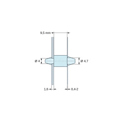Plano acotado 9,5 mm, Soporte PCB a presión por ambos lados, Poliamida PA6.6, natural, UL94-V2, PCB Ø4/1,6 mm / CH Ø4,7/0,4–2 mm