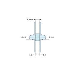 Plano acotado 4,8 mm, Soporte PCB a presión por ambos lados, PA6.6 natural, UL94-V2, orificio PCB Ø4,8 mm, espesor PCB 1,6 mm