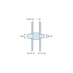 Plano acotado 6 mm, Soporte PCB a presión por ambos lados, Poliamida PA6.6, negra, UL94-HB, PCB Ø4/1,6 mm / CH Ø3,2/1,6 mm