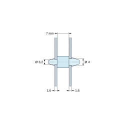 Plano acotado 7 mm, Soporte PCB a presión por ambos lados, Poliamida PA6.6, negra, UL94-HB, PCB Ø3,2/1,6 mm / CH Ø4/1,6 mm