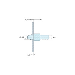 Plano acotado 6,4 mm, Soporte para circuito impreso a presión, roscado M4, poliamida PA6.6 natural UL94-V2, orificio Ø4,2 mm, circuito 1,6 mm