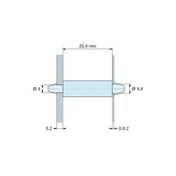 Plano acotado 25,4 mm, Soporte PCB a presión por ambos lados, Poliamida PA6.6, natural, UL94-V2, PCB Ø4/3,2 mm / CH Ø4,8/0,8–2 mm