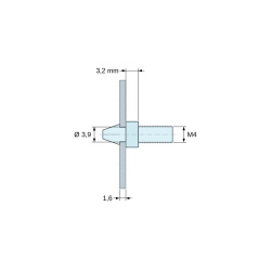 Plano acotado 3,2 mm, Soporte para circuito impreso a presión, roscado M4, poliamida PA6.6 natural UL94-V2, orificio Ø3,9 mm, circuito 1,6 mm