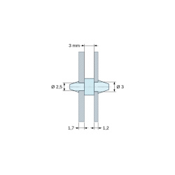 Plano acotado 3 mm, Soporte PCB a presión por ambos lados, Poliamida PA6.6, natural, UL94-V2, PCB Ø2,5/1,7 mm / CH Ø3/1,2 mm