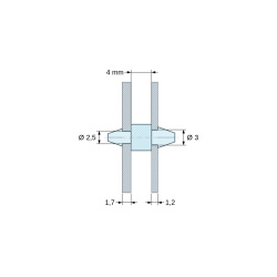 Plano acotado 4 mm, Soporte PCB a presión por ambos lados, Poliamida PA6.6, negra, UL94-HB, PCB Ø2,5/1,7 mm / CH Ø3/1,2 mm