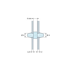 Plano acotado 4 mm, Soporte PCB a presión por ambos lados, Poliamida PA6.6, negra, UL94-HB, PCB Ø4/1,6 mm / CH Ø4/2 mm