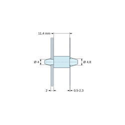 Plano acotado 11,4 mm, Soporte PCB a presión por ambos lados, Poliamida PA6.6, natural, UL94-V2, PCB Ø4/2 mm / CH Ø4,8/0,5–2,3 mm